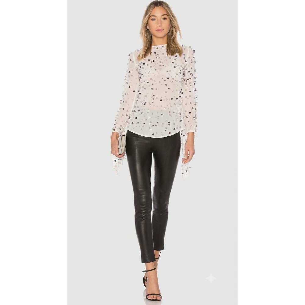 Asilio Let Me Love You Top White Faux Pearl Embellished Sheer Zipper Back Size 2